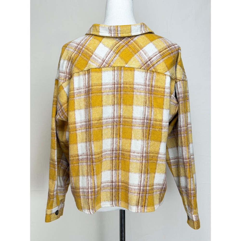 Easel Los Angeles Women Jacket L Yellow Plaid Button Up Cropped Shacket - Picture 3 of 10